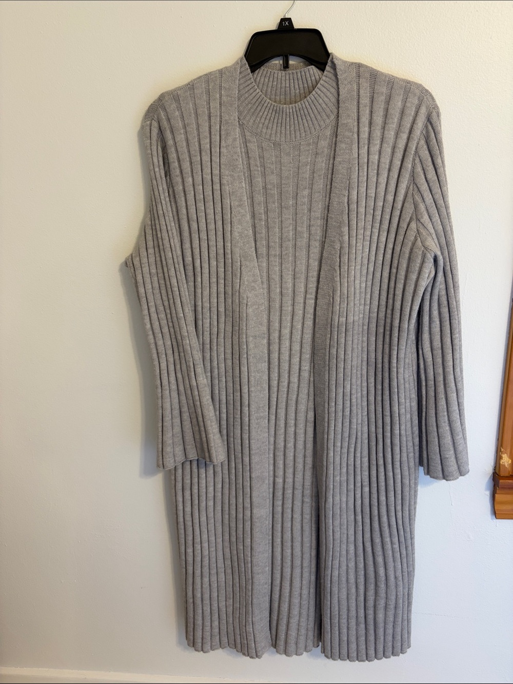 Longline Ribbed Open Cardigan Sweater - Gray